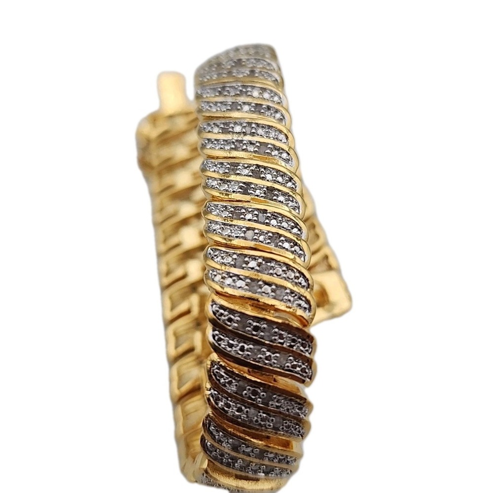 Gold Plated Brass 2 ct Diamond Chip Inlay S Link Tennis Bracelet 7.5" BR KRN